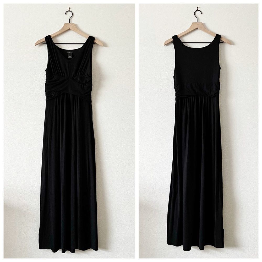 NWT Ann Taylor V-Neck Empire Ruched Waist Maxi Dress Black XS